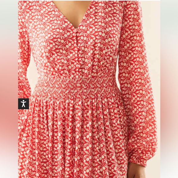 Boden Susannah Smocked Long Sleeve Midi Dress in Cherry Red, Berry Print, 8R - Picture 2 of 14